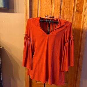 Zara Red V-Neck Dress with Ruched Sleeves